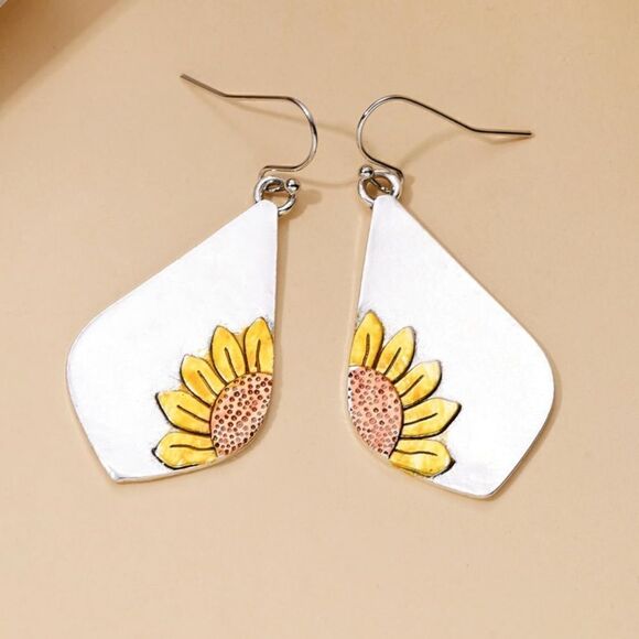 Sunflower print earrings N100 - Picture 1 of 6